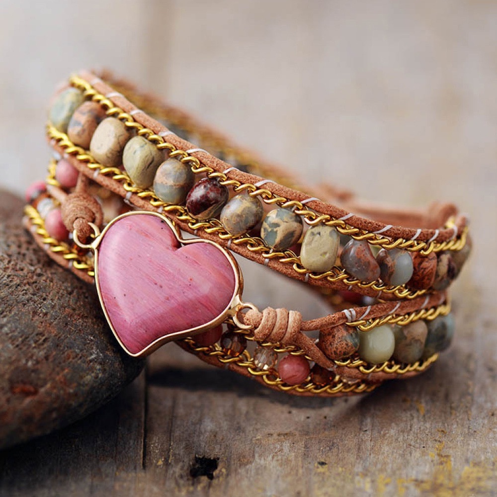 Handmade Heart Shape Triple Layer Beaded Bracelet